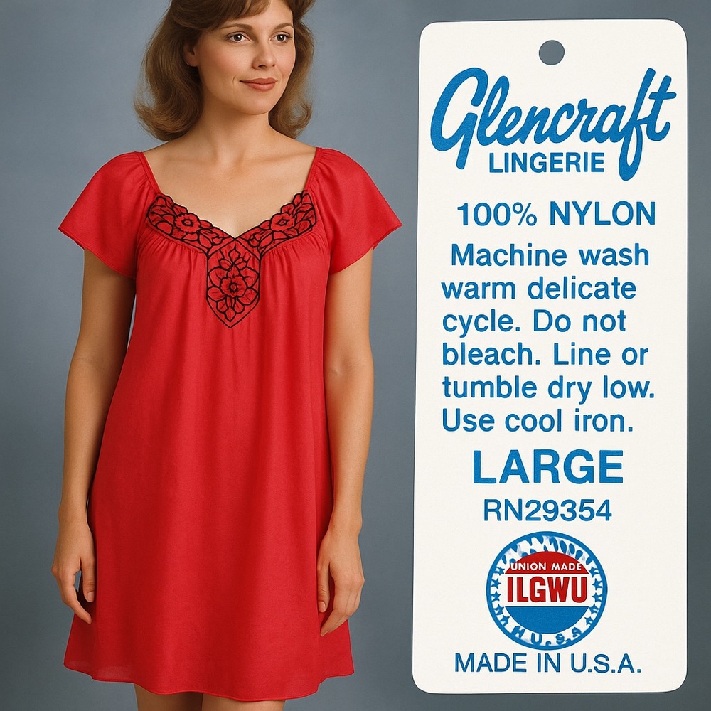 Vintage Glencraft Fuchsia Nylon Nightgown Large LGWU USA